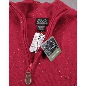 JoS A BANK Lambswool Speckled Red Sweater 1/4 Zip Pullover Mens Size L with Tags